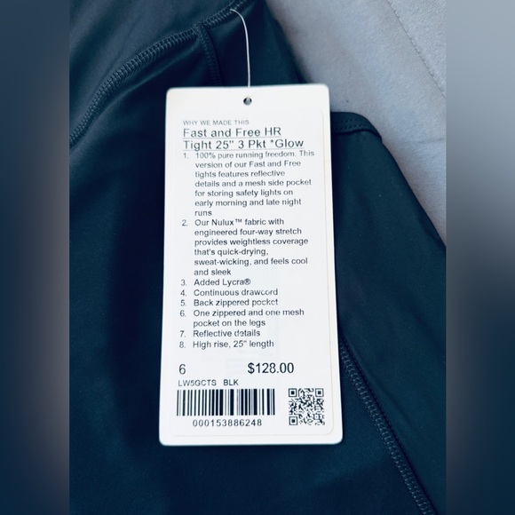 *NWT* Lululemon Fast and Free High-Rise Tight 25" 3 Pockets *Glow Black Size 6 - Picture 6 of 11